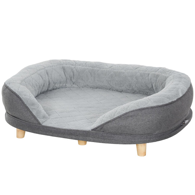 Gray dog sofa - washable cover, backrest, wooden legs