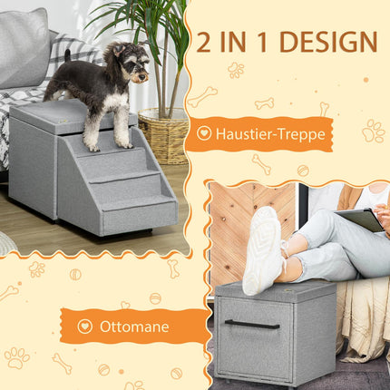 Pet Stairs and Storage - 4 Step Polyester, Light Grey
