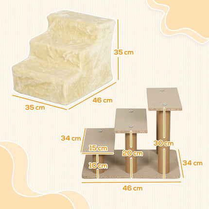 Schůdky pro mazlíčky 3 stupně, 35 cm, plyš, pro kočky/psy do 4.5 kg
