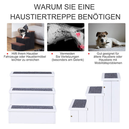 Schůdky pro mazlíčky s kobercem a úložným prostorem, borovice, bílé