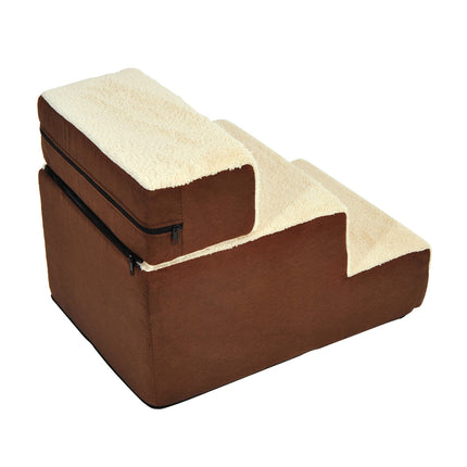 Pet ladder, 3-step plush beige, 54x40x39 cm