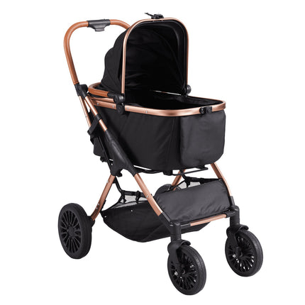 Dog Stroller, 66 lb, 4-Wheel Swivel, Brakes, Detachable Carrier