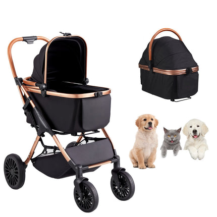 Dog Stroller, 66 lb, 4-Wheel Swivel, Brakes, Detachable Carrier