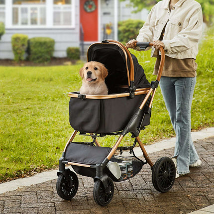 Dog Stroller, 66 lb, 4-Wheel Swivel, Brakes, Detachable Carrier