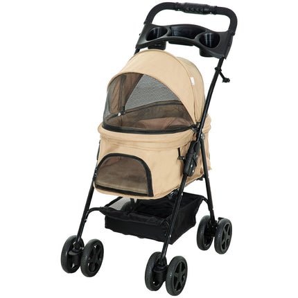 Skládací kočárek pro malé psy a kočky, khaki 67x45x96 cm