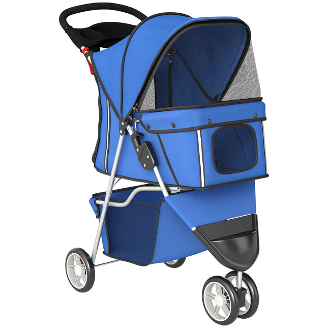 Kočárek pro psy, skládací, nosnost 10 kg, košík, modrý