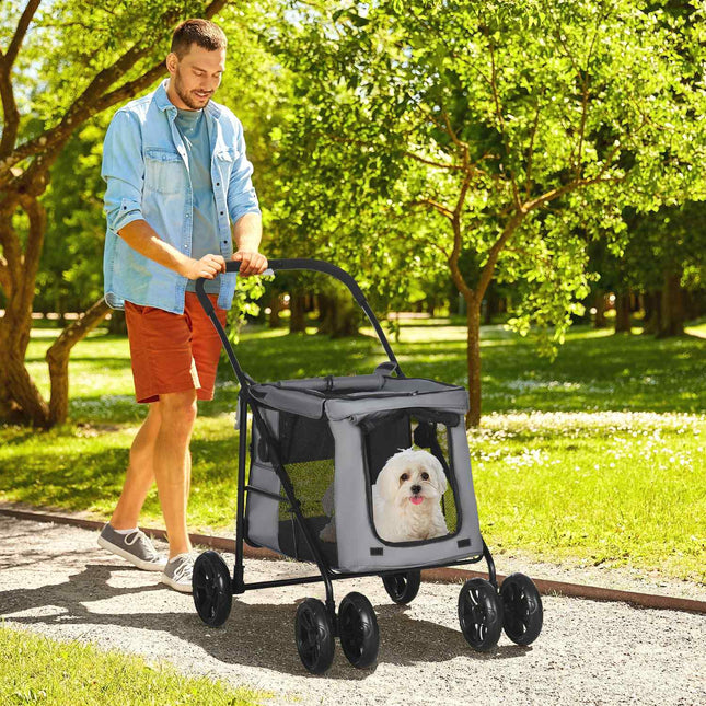 Skládací kočárek pro mazlíčky s polstrováním a síťkou, nosnost 20 kg