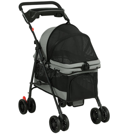 Kočárek pro psy, skládací, síťovaná okna, do 10 kg, šedý