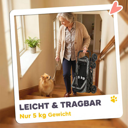 Kočárek pro psy, skládací, síťovaná okna, do 10 kg, šedý