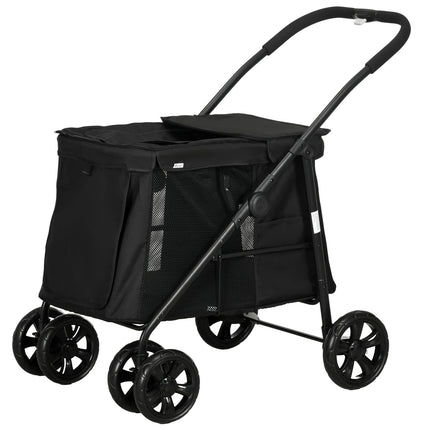Kočárek pro psy, skládací se síťovaným oknem, černý, limit 20 kg