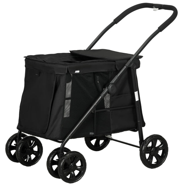 Hondenwagen Opvouwbare Hondenwagen Met Zijzakken Gaasvenster Voor Kleine Middelgrote Honden Tot 20 Kg Oxford Stof Zwart