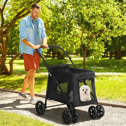 Kočárek pro psy, skládací se síťovaným oknem, černý, limit 20 kg