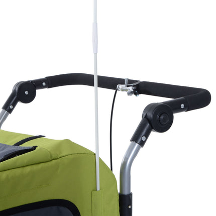 Velký psí vozík jogger, stabilní držák na kolo, zelený/šedý