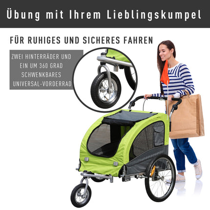 Velký psí vozík jogger, stabilní držák na kolo, zelený/šedý