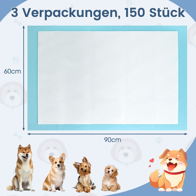 Trainingsmatjes voor honden, lekvrij, 6 lagen, 90x60 cm, verpakking van 150 stuks