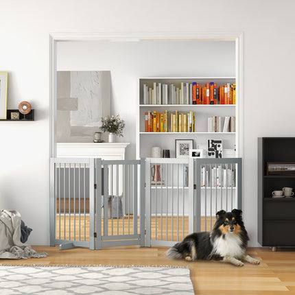 Skládací dřevěná zábrana pro psy – 4 panely, 220x91 cm, světle šedá