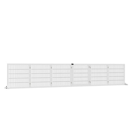 Nastavitelná dřevěná zábrana pro psy – 6 panelů, bílá, 432 x 70 cm