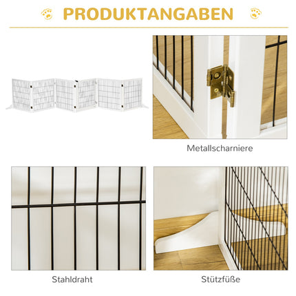 Nastavitelná dřevěná zábrana pro psy – 6 panelů, bílá, 432 x 70 cm