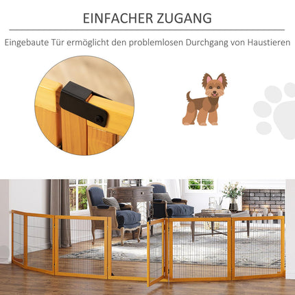 Adjustable Wooden Dog Gate - Collapsible Stair Barrier, 6 Panels