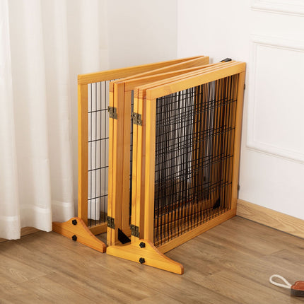 Adjustable Wooden Dog Gate - Collapsible Stair Barrier, 6 Panels