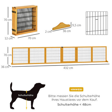 Adjustable Wooden Dog Gate - Collapsible Stair Barrier, 6 Panels
