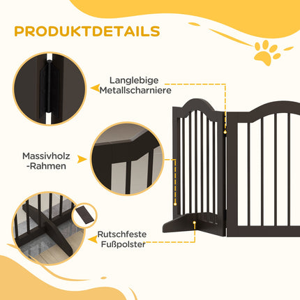 Folding dog gate, coffee brown, 3-panel with feet