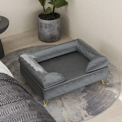 Velvet dog sofa, Grey, foldable, 76x53.5x34cm