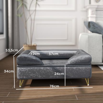 Velvet dog sofa, Grey, foldable, 76x53.5x34cm