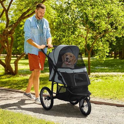 Collapsible pet stroller with reflectors, mesh and sun protection