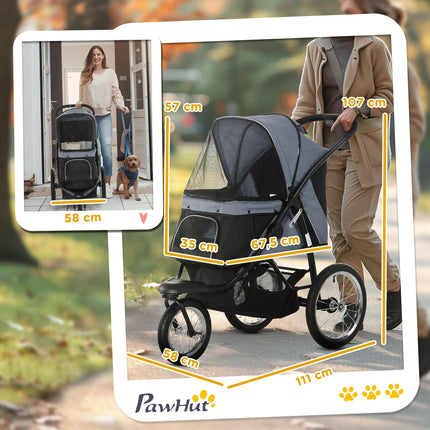 Collapsible pet stroller with reflectors, mesh and sun protection