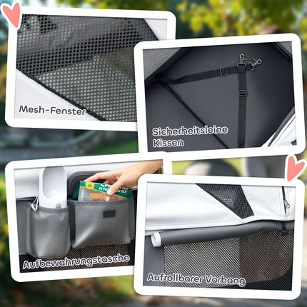 Kočárek pro psy skládací pro psy a kočky do 30 kg 110 x 65 x 102 cm tmavě šedý