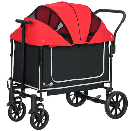 Kočárek pro psy skládací pro psy a kočky do 30 kg 110 x 65 x 102 cm červený