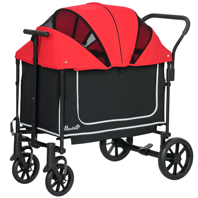 Kočárek pro psy skládací pro psy a kočky do 30 kg 110 x 65 x 102 cm červený