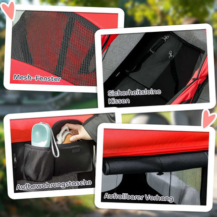 Kočárek pro psy skládací pro psy a kočky do 30 kg 110 x 65 x 102 cm červený