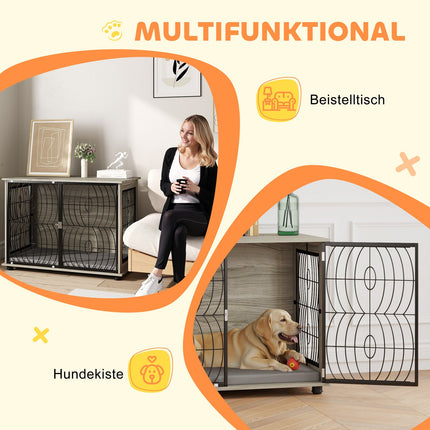 Indoor dog box with cushion and window - large, grey