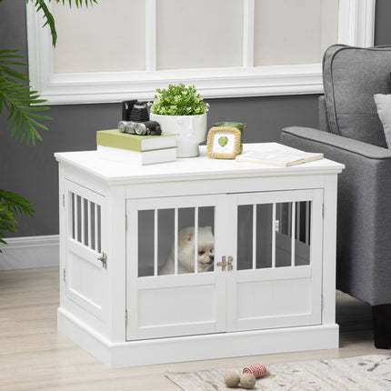Klec pro psy, nábytek se 3 dvířky, psí bouda, psí box do domácnosti, 78 x 53 x 59.3 cm, bílá