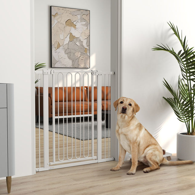 Ochranná zábrana pro psy z bílé oceli – 76-104 cm, montáž bez vrtání