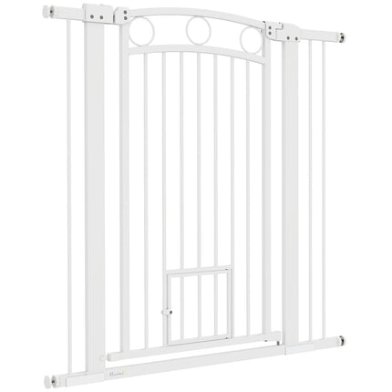 White steel protective gate for dogs and cats, 76-104 cm, no drill installation