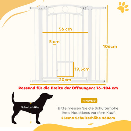 White steel protective gate for dogs and cats, 76-104 cm, no drill installation