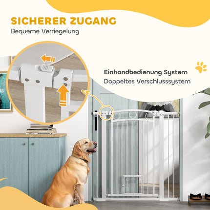 White steel protective gate for dogs and cats, 76-104 cm, no drill installation