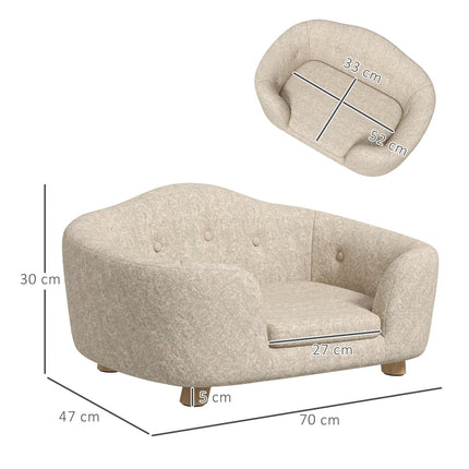 Plush dog sofa with cushion, pine frame, cream white