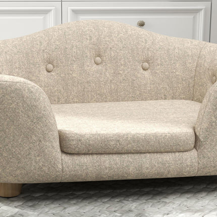 Plush dog sofa with cushion, pine frame, cream white
