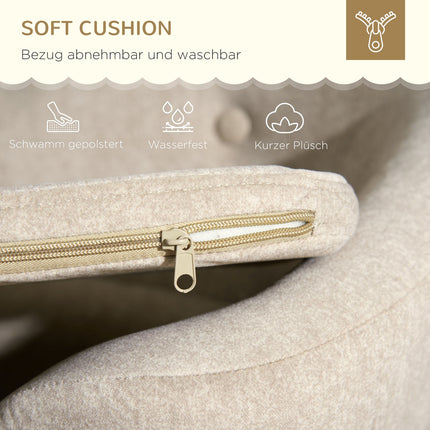 Plush dog sofa with cushion, pine frame, cream white