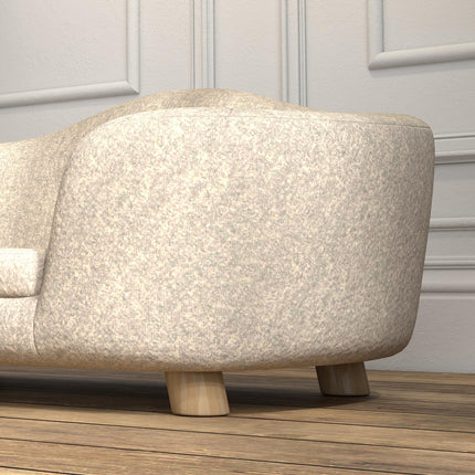 Plush dog sofa with cushion, pine frame, cream white