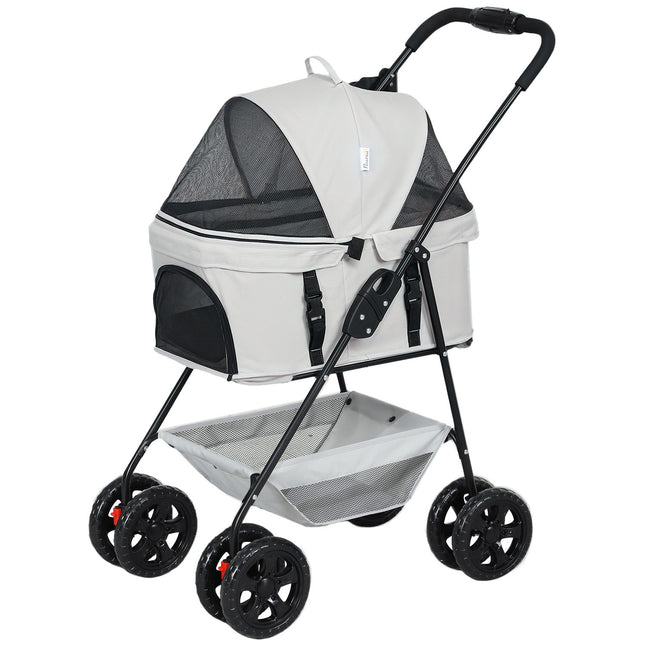 Hondenbuggy 3 in 1 hondenbuggy opvouwbare hondenbox, opvouwbare transporttas met bekerhouder, hondenbuggy, kattenbuggy met 360° wielen kattenbuggy voor minihonden onder de 4 kg, lichtgrijs Aosom