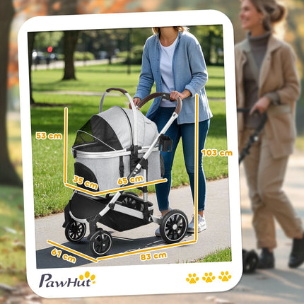 Collapsible 3-in-1 pet carriage with cushions and mesh window