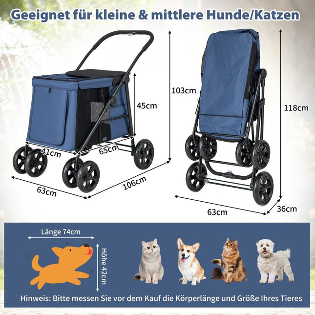 Hondenbuggy opvouwbaar tot 40 kg hondenkar met kussen 106 x 63 x 103 cm blauw
