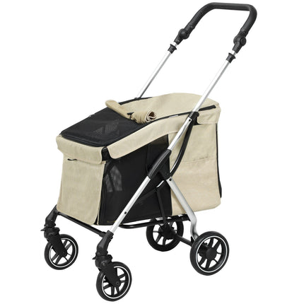 Skládací hliníkový vozík pro mazlíčky do 10 kg, khaki