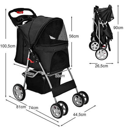 Kočárek pro psy a mazlíčky do 15 kg 81 x 45 x 101 cm černý