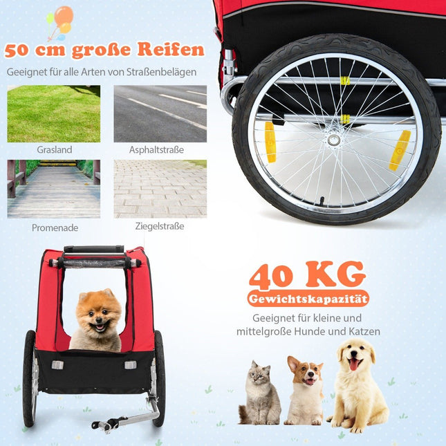 Vozík za kolo pro psy vozík za kolo pro mazlíčky nosnost 40 kg červený